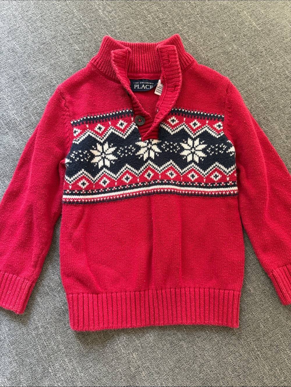 The Children's Place Red Fair Isle Zip Shawl Collar Sweater